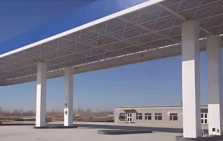 武威钢结构加油站罩棚_螺栓球网架_挑檐_形象柱！